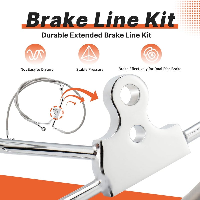 Prewired 14" Handlebars Extended Front Brake Line for Harley 1996-2013 Touring NO ABS Street Glide/Road King/Road Glide/Electra Glide Models, Stainless Steel Braided, Silver - Image 4